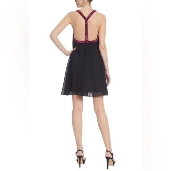 New Jewel Badgley Mischka Trapeze Dress with Beaded Trim in Black Size 8 - Picture 3 of 12